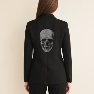 Seven Lab Skull Embellished Single-Breasted Notch Lapel Blazer Black XL